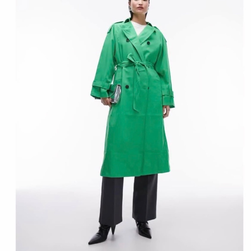 ASOS Bright Green Double-Breasted Trench Coat with Tie Belt